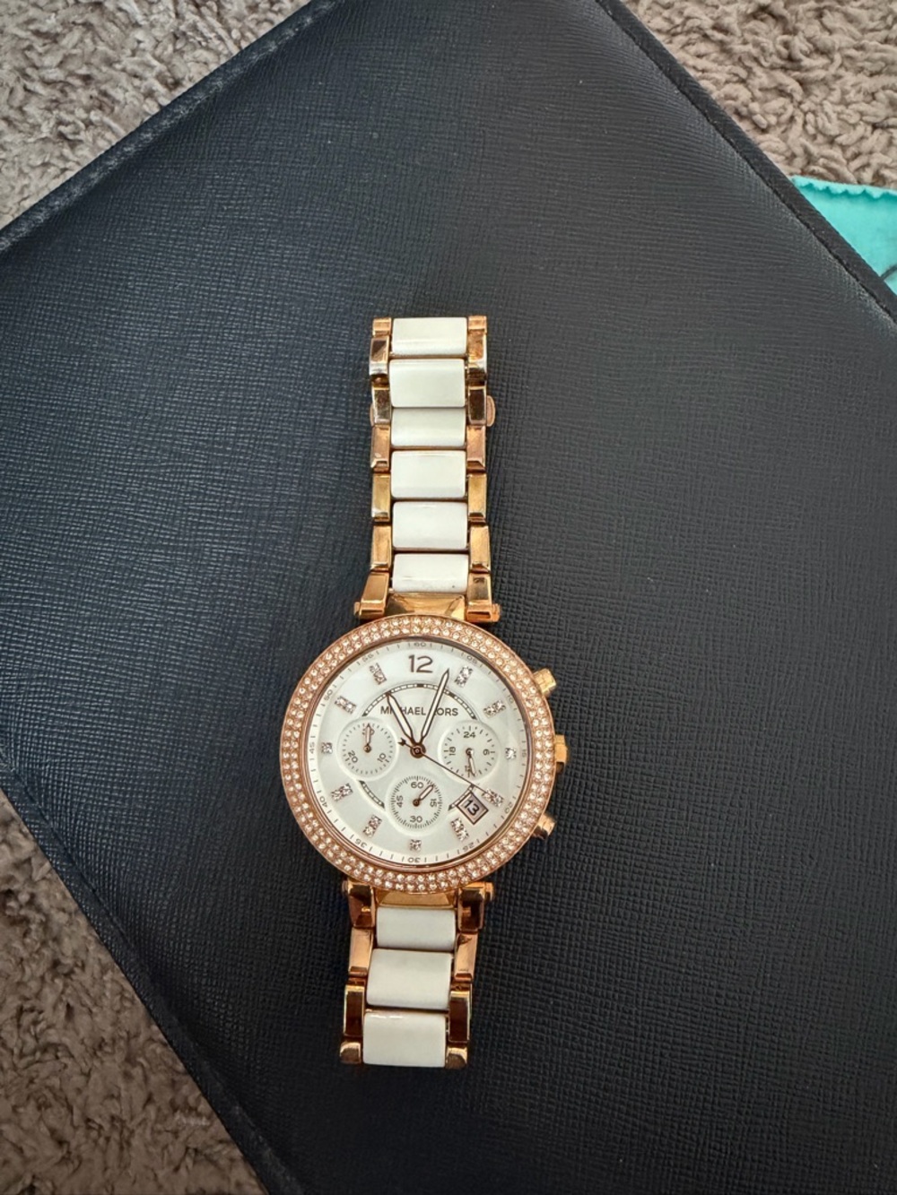 Michael Kors Rose Gold and White Ceramic Crystal-Trim Chronograph Watch